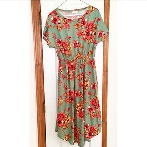 Teal floral midi dress